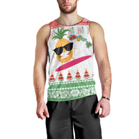 Hawaiian Mele Kalikimaka Men Tank Top Funny Pineapple Surfing with Map Christmas Stripe Elements LT03 - Polynesian Pride
