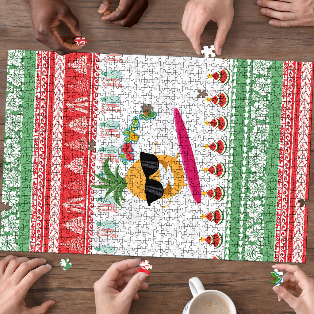 Hawaiian Mele Kalikimaka Puzzle Funny Pineapple Surfing with Map Christmas Stripe Elements LT03 - Polynesian Pride
