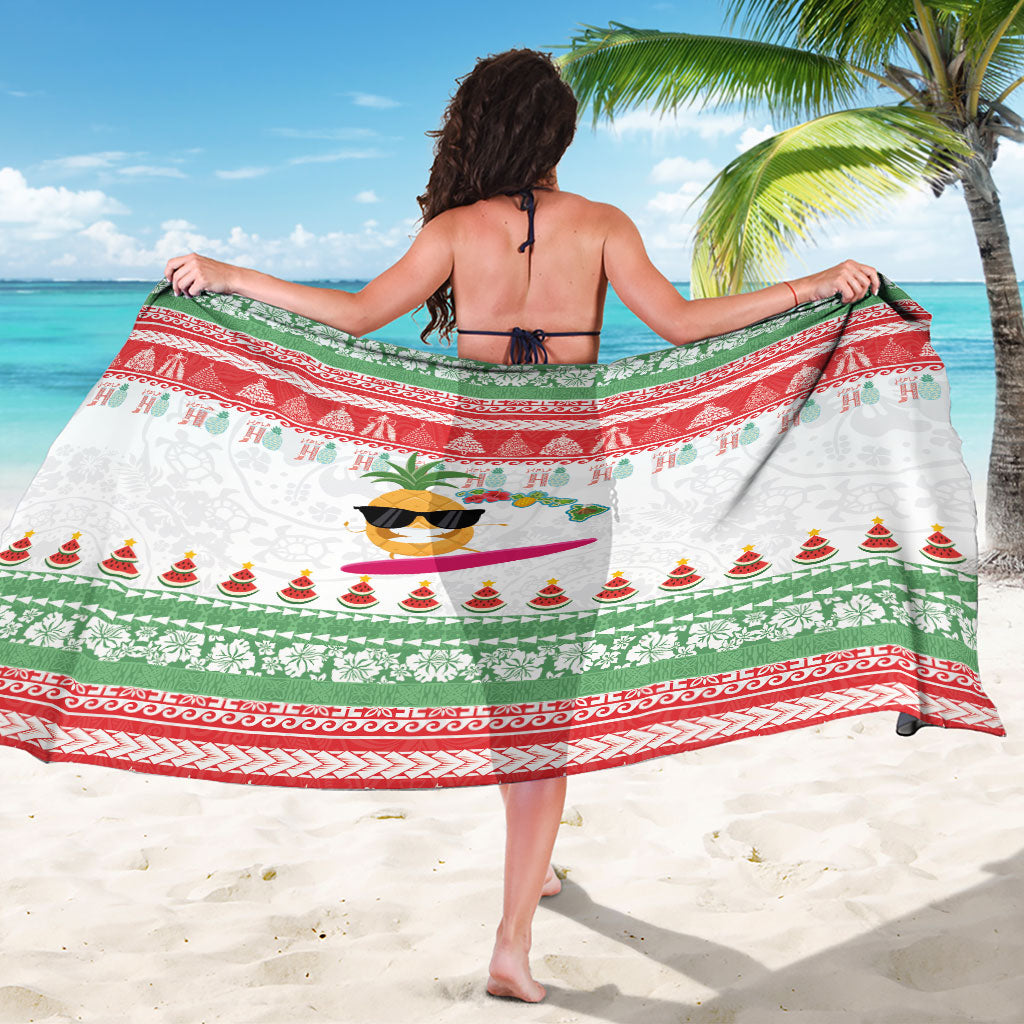 Hawaiian Mele Kalikimaka Sarong Funny Pineapple Surfing with Map Christmas Stripe Elements LT03 - Polynesian Pride