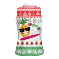 Hawaiian Mele Kalikimaka Women Sleeveless Polo Shirt Funny Pineapple Surfing with Map Christmas Stripe Elements LT03 - Polynesian Pride