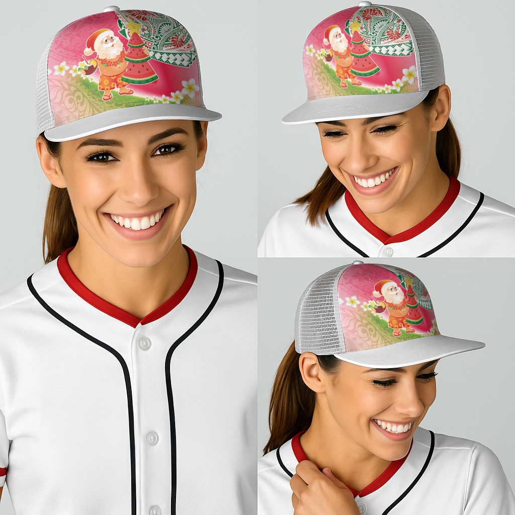 Hawaiian Watermelon Mele Kalikimaka Baseball Net Cap Tropical Tribal Pattern with Funny Santa Claus LT03 - Polynesian Pride