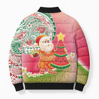 Hawaiian Watermelon Mele Kalikimaka Bomber Puffer Jacket Tropical Tribal Pattern with Funny Santa Claus LT03 - Polynesian Pride