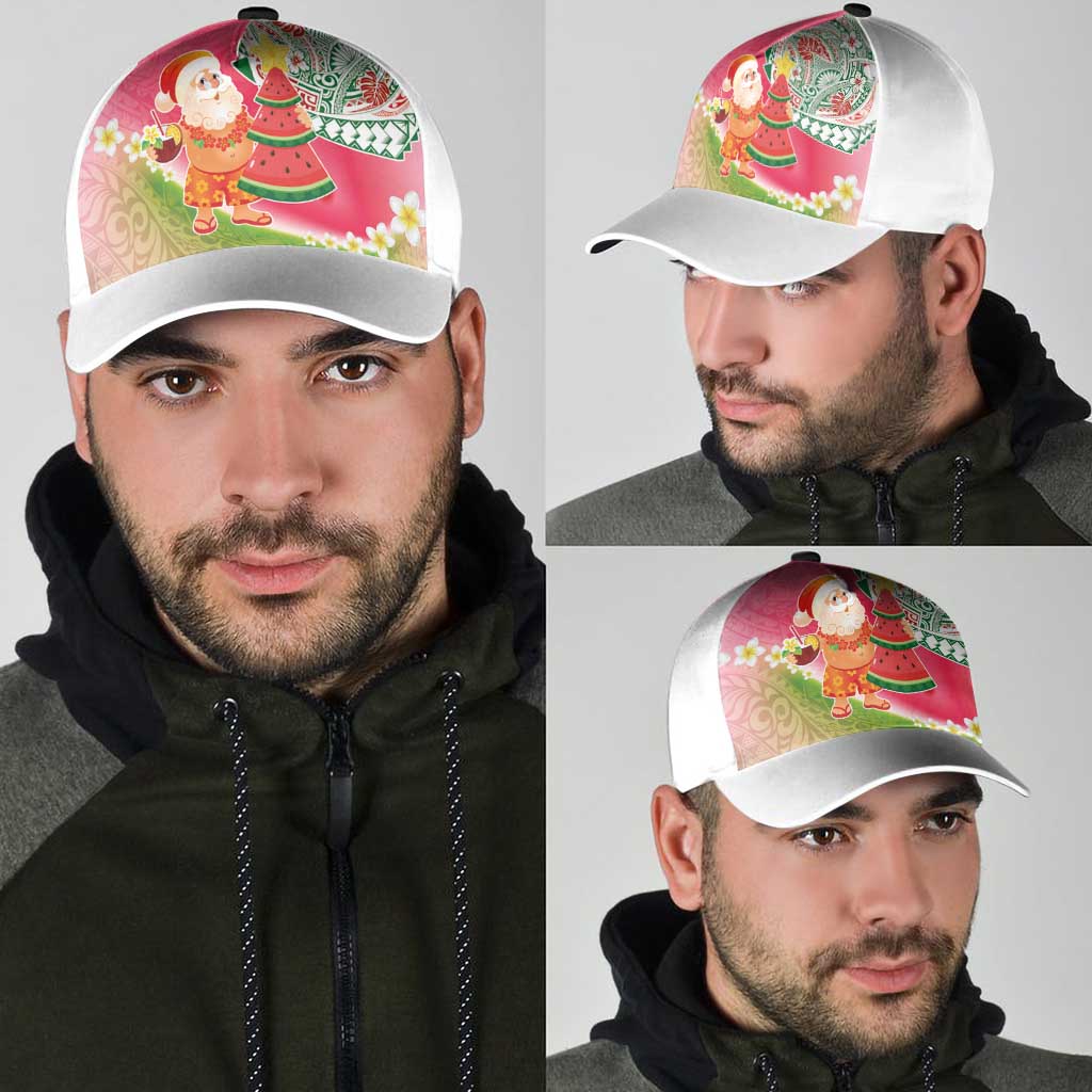 Hawaiian Watermelon Mele Kalikimaka Classic Cap Tropical Tribal Pattern with Funny Santa Claus LT03 - Polynesian Pride
