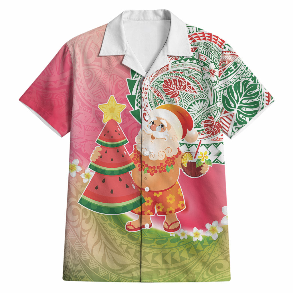 Hawaiian Watermelon Mele Kalikimaka Hawaiian Shirt Tropical Tribal Pattern with Funny Santa Claus LT03 Multicolor - Polynesian Pride