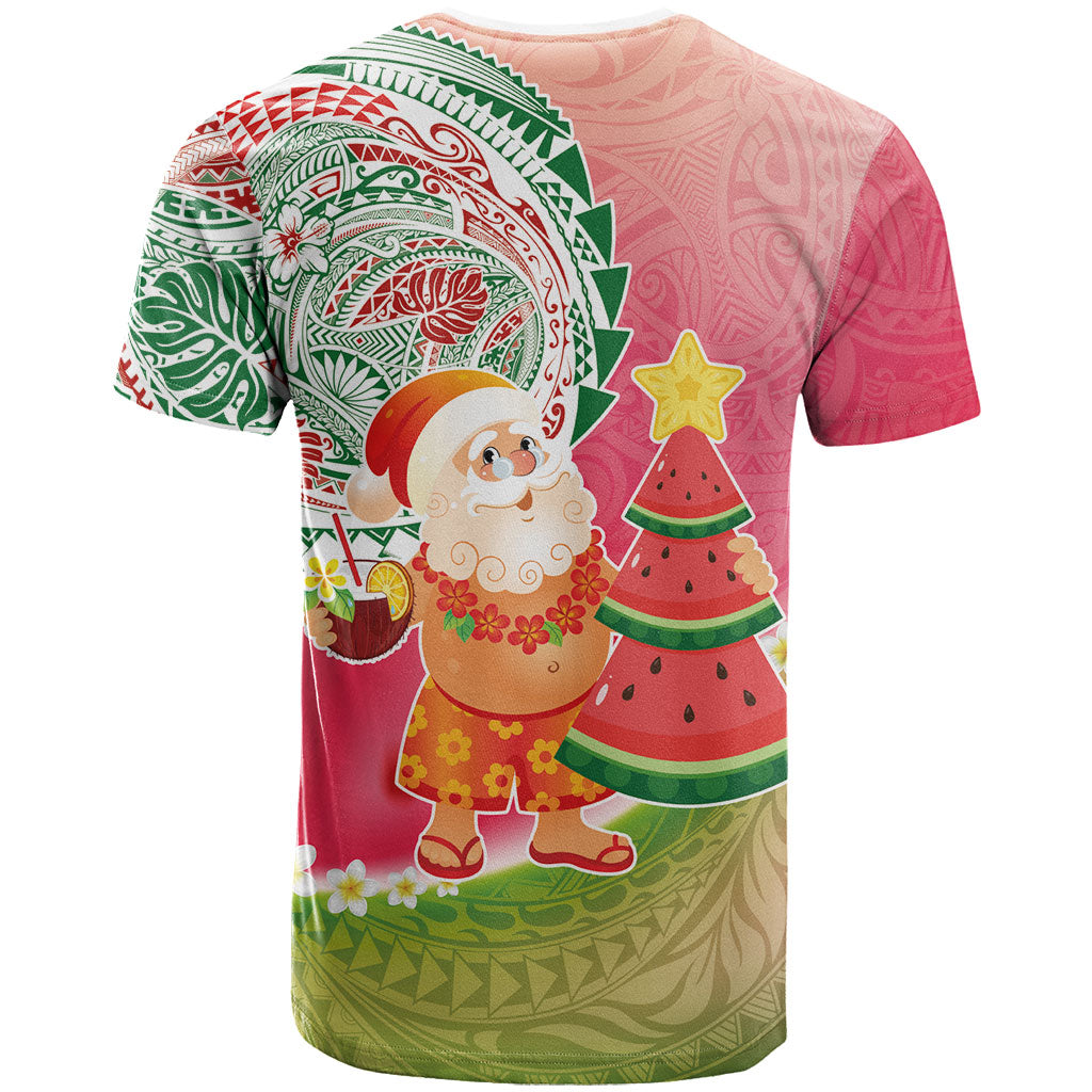 Hawaiian Watermelon Mele Kalikimaka T Shirt Tropical Tribal Pattern with Funny Santa Claus LT03 - Polynesian Pride