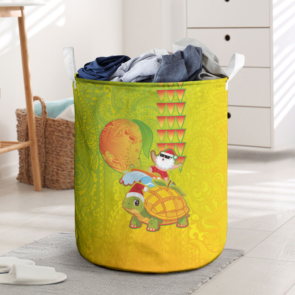 Hawaiian Mango Mele Kalikimaka Laundry Basket Santa Claus Surfing with Turtle Mango Christmas LT03 Multicolor - Polynesian Pride