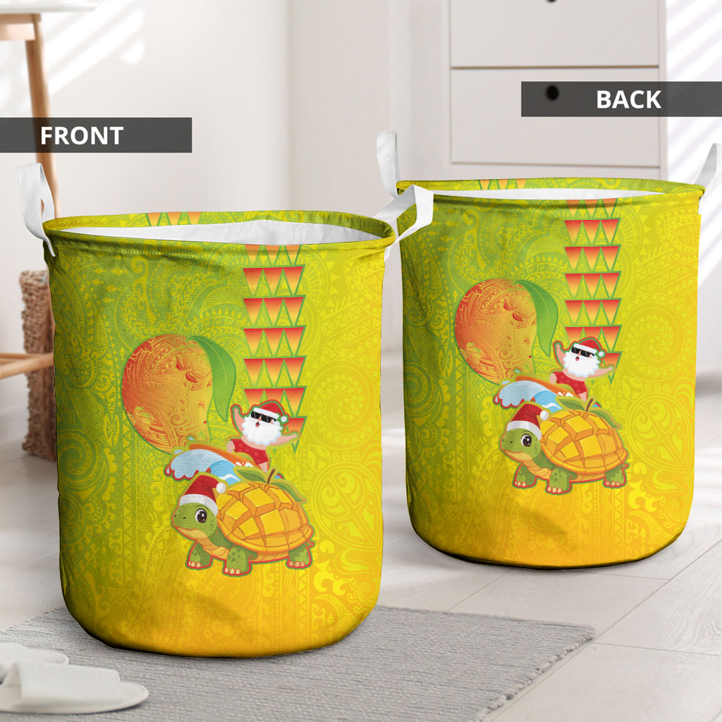 Hawaiian Mango Mele Kalikimaka Laundry Basket Santa Claus Surfing with Turtle Mango Christmas LT03 - Polynesian Pride