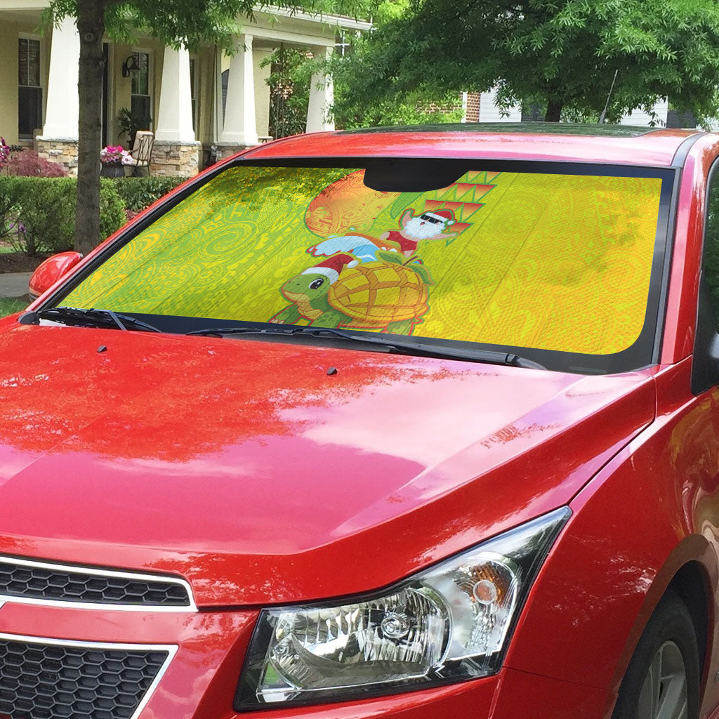 Hawaiian Mango Mele Kalikimaka Auto Sun Shade Santa Claus Surfing with Turtle Mango Christmas LT03 - Polynesian Pride