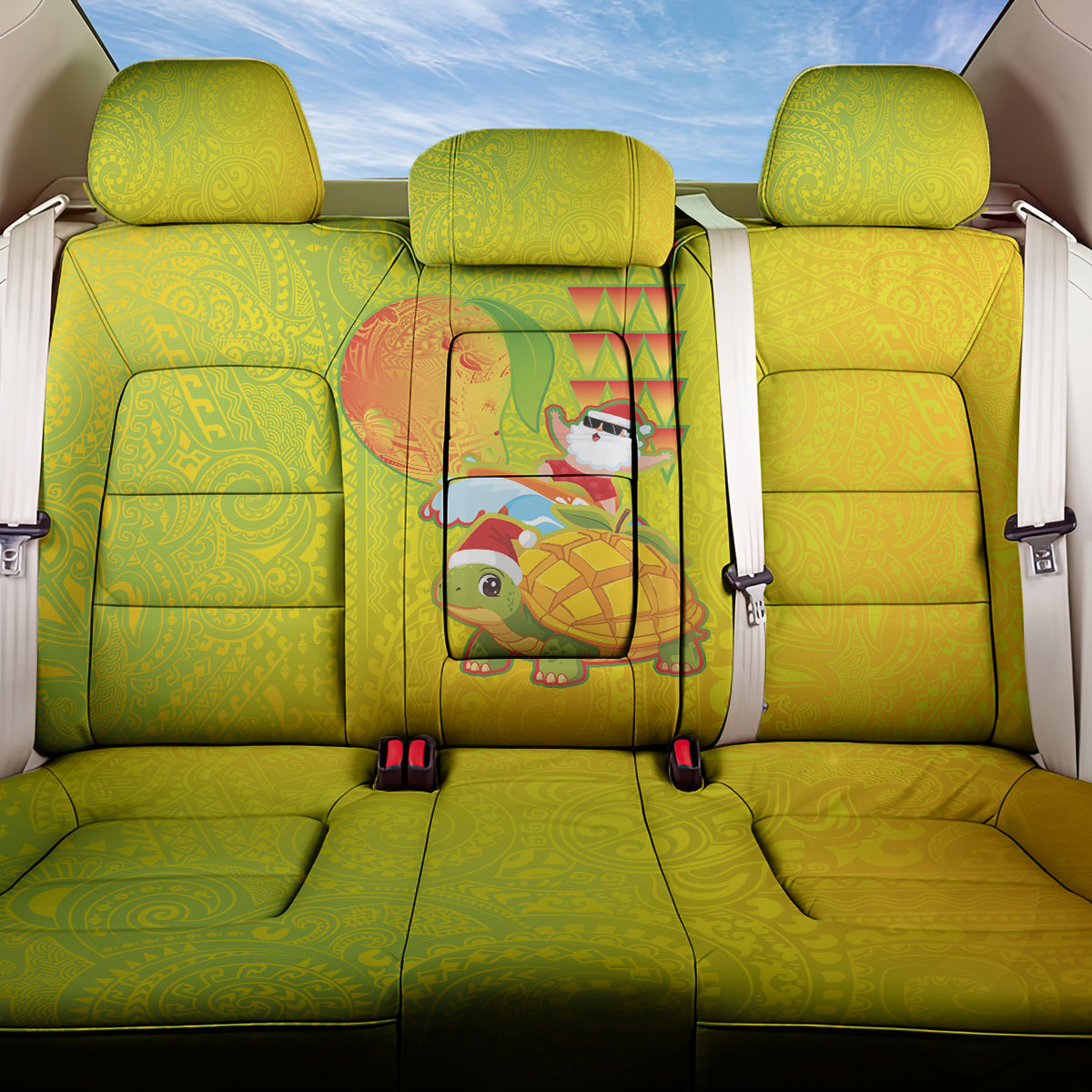 Hawaiian Mango Mele Kalikimaka Back Car Seat Cover Santa Claus Surfing with Turtle Mango Christmas LT03 One Size Multicolor - Polynesian Pride