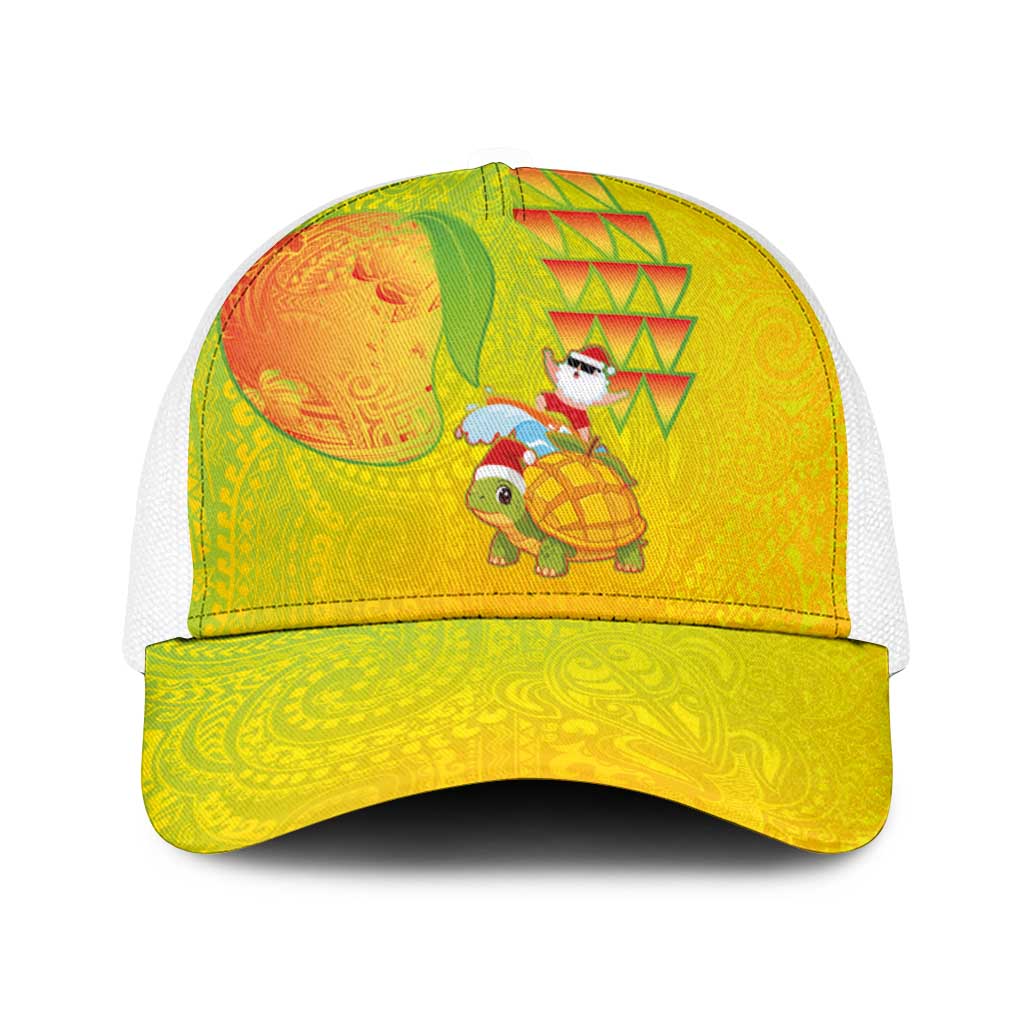 Hawaiian Mango Mele Kalikimaka Baseball Net Cap Santa Claus Surfing with Mango Christmas Turtle LT03 One Size White Multicolor - Polynesian Pride