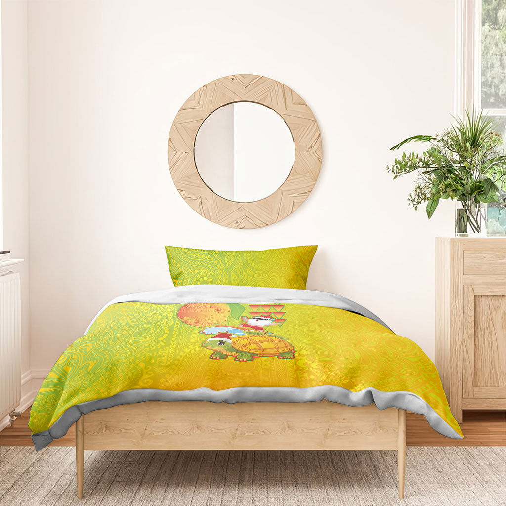 Hawaiian Mango Mele Kalikimaka Bedding Set Santa Claus Surfing with Turtle Mango Christmas LT03 - Polynesian Pride