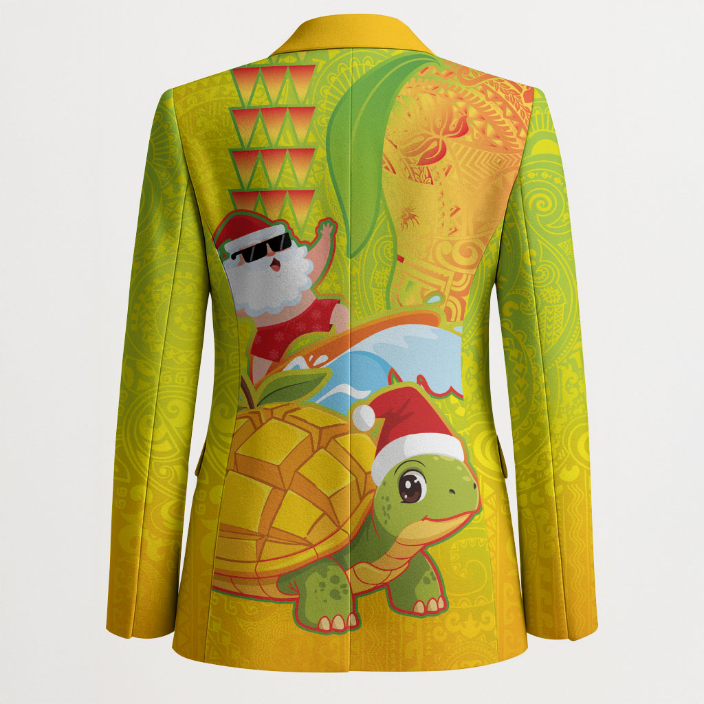 Hawaiian Mango Mele Kalikimaka Blazer Santa Claus Surfing with Turtle Mango Christmas LT03 - Polynesian Pride