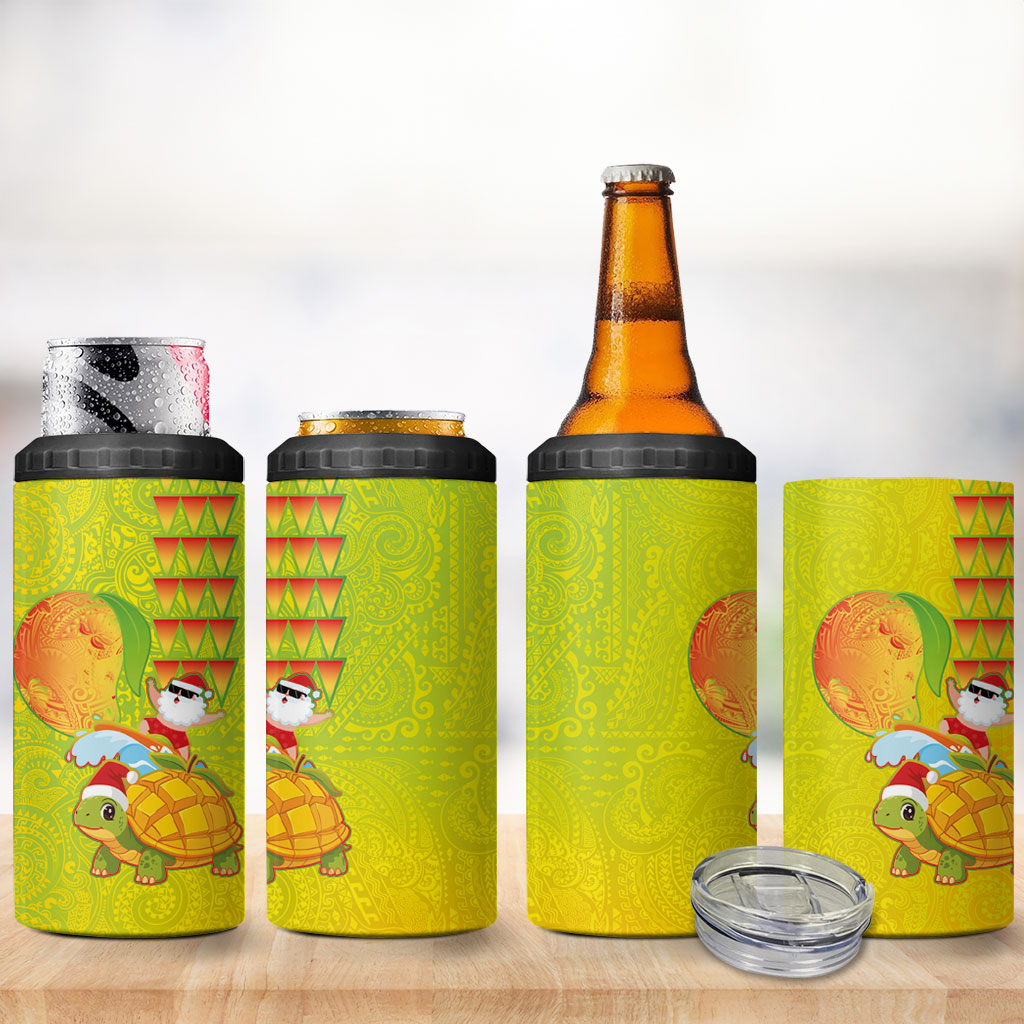 Hawaiian Mango Mele Kalikimaka 4 in 1 Can Cooler Tumbler Santa Claus Surfing with Turtle Mango Christmas LT03 - Polynesian Pride