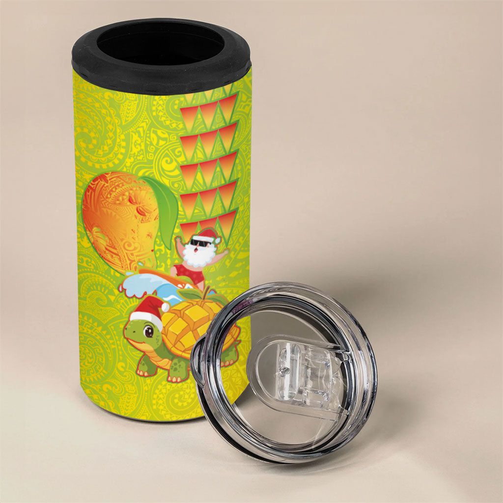 Hawaiian Mango Mele Kalikimaka 4 in 1 Can Cooler Tumbler Santa Claus Surfing with Turtle Mango Christmas LT03 - Polynesian Pride