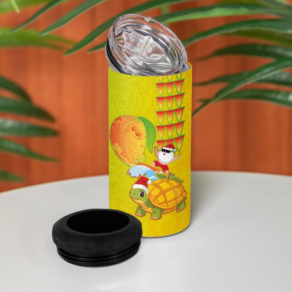 Hawaiian Mango Mele Kalikimaka 4 in 1 Can Cooler Tumbler Santa Claus Surfing with Turtle Mango Christmas LT03 - Polynesian Pride