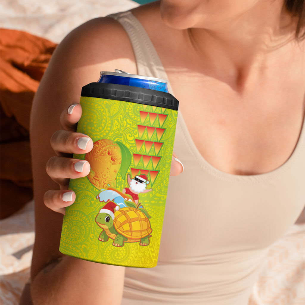 Hawaiian Mango Mele Kalikimaka 4 in 1 Can Cooler Tumbler Santa Claus Surfing with Turtle Mango Christmas LT03 - Polynesian Pride