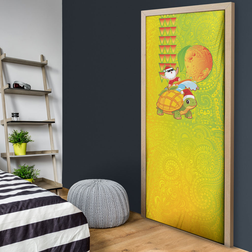 Hawaiian Mango Mele Kalikimaka Door Cover Santa Claus Surfing with Turtle Mango Christmas LT03 - Polynesian Pride