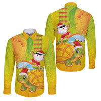 Hawaiian Mango Mele Kalikimaka Family Matching Mermaid Dress and Hawaiian Shirt Santa Claus Surfing with Turtle Mango Christmas LT03 Dad's Shirt - Long Sleeve Multicolor - Polynesian Pride