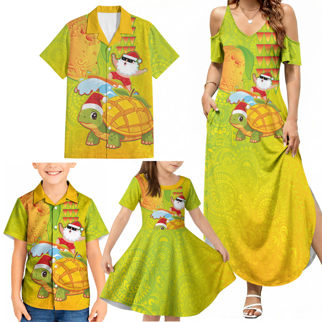 Hawaiian Mango Mele Kalikimaka Family Matching Summer Maxi Dress and Hawaiian Shirt Santa Claus Surfing with Turtle Mango Christmas LT03 - Polynesian Pride