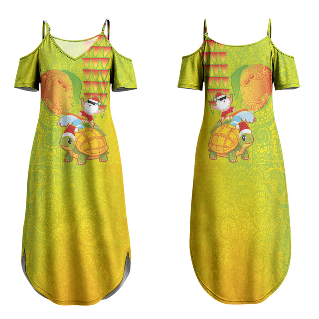 Hawaiian Mango Mele Kalikimaka Family Matching Summer Maxi Dress and Hawaiian Shirt Santa Claus Surfing with Turtle Mango Christmas LT03 Mom's Dress Multicolor - Polynesian Pride