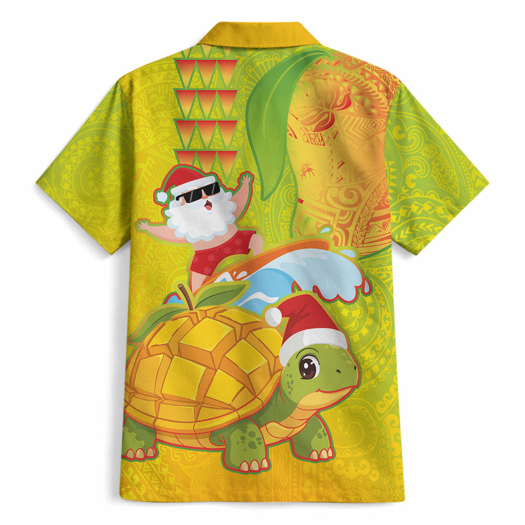 Hawaiian Mango Mele Kalikimaka Hawaiian Shirt Santa Claus Surfing with Turtle Mango Christmas LT03 - Polynesian Pride