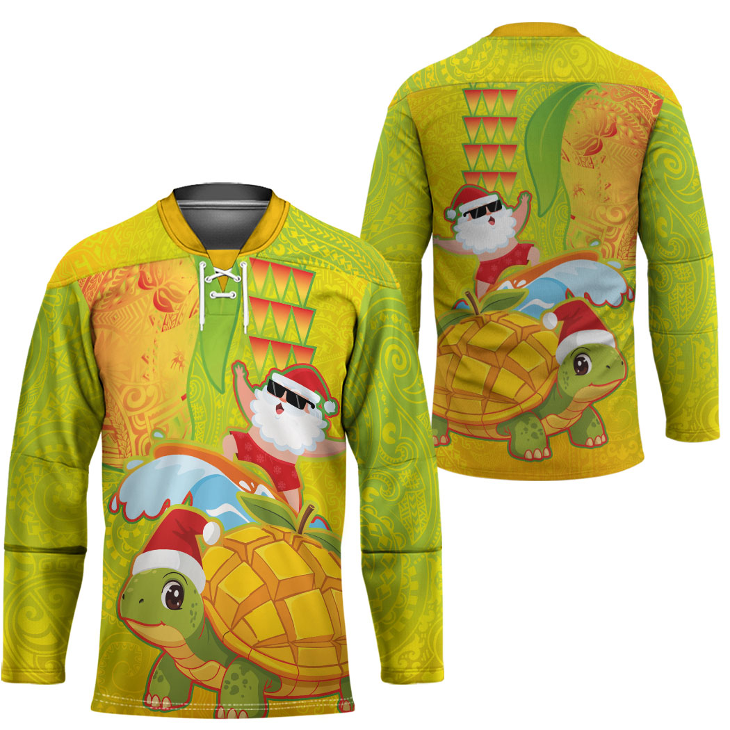 Hawaiian Mango Mele Kalikimaka Hockey Jersey Santa Claus Surfing with Turtle Mango Christmas LT03 - Polynesian Pride