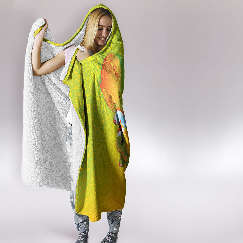 Hawaiian Mango Mele Kalikimaka Hooded Blanket Santa Claus Surfing with Turtle Mango Christmas LT03 - Polynesian Pride