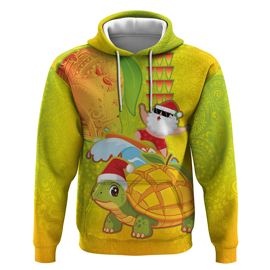 Hawaiian Mango Mele Kalikimaka Hoodie Santa Claus Surfing with Turtle Mango Christmas LT03 Pullover Hoodie Multicolor - Polynesian Pride