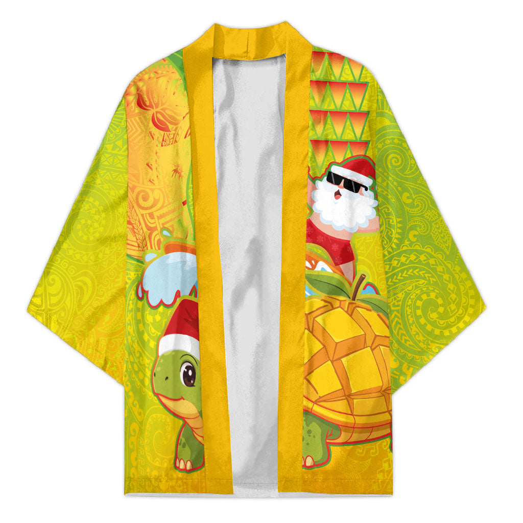 Hawaiian Mango Mele Kalikimaka Kimono Santa Claus Surfing with Turtle Mango Christmas LT03 Unisex Multicolor - Polynesian Pride