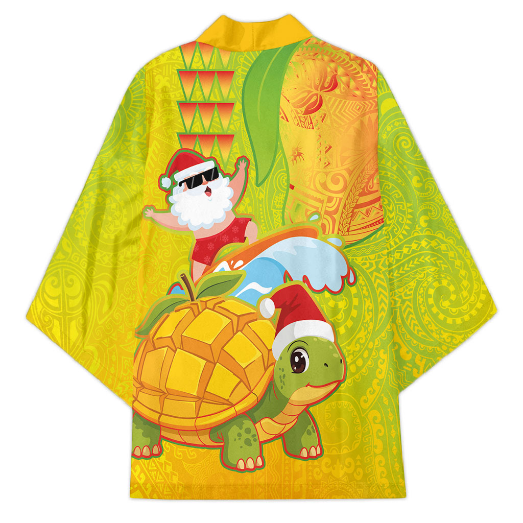 Hawaiian Mango Mele Kalikimaka Kimono Santa Claus Surfing with Turtle Mango Christmas LT03 - Polynesian Pride