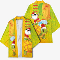 Hawaiian Mango Mele Kalikimaka Kimono Santa Claus Surfing with Turtle Mango Christmas LT03 - Polynesian Pride