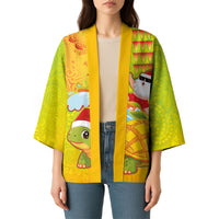 Hawaiian Mango Mele Kalikimaka Kimono Santa Claus Surfing with Turtle Mango Christmas LT03 - Polynesian Pride
