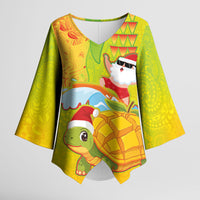 Hawaiian Mango Mele Kalikimaka Kimono Sleeve Blouse Santa Claus Surfing with Turtle Mango Christmas LT03 Female Multicolor - Polynesian Pride