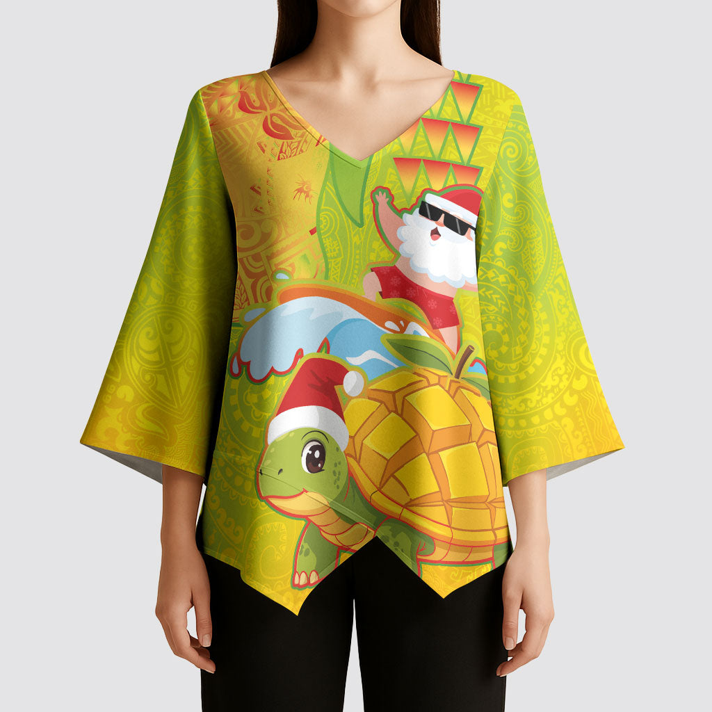 Hawaiian Mango Mele Kalikimaka Kimono Sleeve Blouse Santa Claus Surfing with Turtle Mango Christmas LT03 - Polynesian Pride
