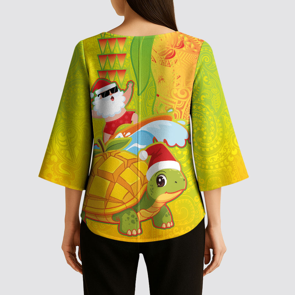 Hawaiian Mango Mele Kalikimaka Kimono Sleeve Blouse Santa Claus Surfing with Turtle Mango Christmas LT03 - Polynesian Pride