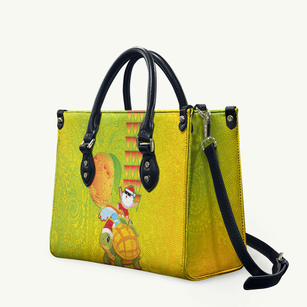 Hawaiian Mango Mele Kalikimaka Leather Bag Santa Claus Surfing with Turtle Mango Christmas LT03 Multicolor - Polynesian Pride