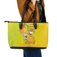 Hawaiian Mango Mele Kalikimaka Leather Tote Bag Santa Claus Surfing with Turtle Mango Christmas LT03 - Polynesian Pride