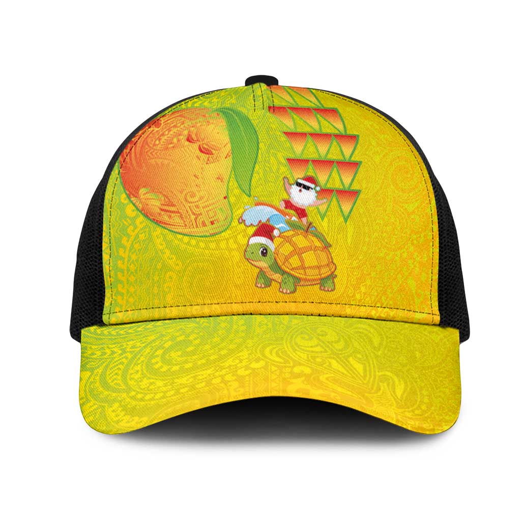 Hawaiian Mango Mele Kalikimaka Mesh Trucker Cap Santa Claus Surfing with Mango Christmas Turtle LT03 One Size Black Multicolor - Polynesian Pride