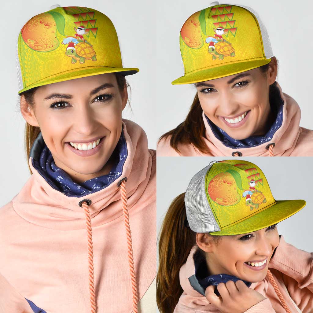 Hawaiian Mango Mele Kalikimaka Mesh Trucker Cap Santa Claus Surfing with Mango Christmas Turtle LT03 - Polynesian Pride