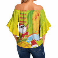 Hawaiian Mango Mele Kalikimaka Off Shoulder Wrap Waist Top Santa Claus Surfing with Turtle Mango Christmas LT03 - Polynesian Pride