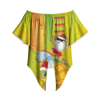 Hawaiian Mango Mele Kalikimaka Off Shoulder Wrap Waist Top Santa Claus Surfing with Turtle Mango Christmas LT03 - Polynesian Pride