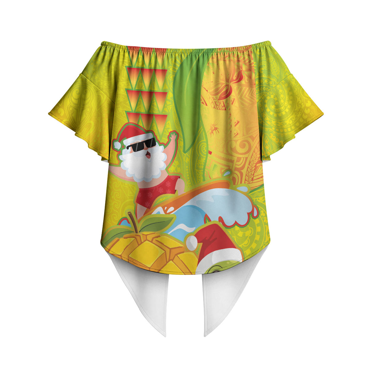 Hawaiian Mango Mele Kalikimaka Off Shoulder Wrap Waist Top Santa Claus Surfing with Turtle Mango Christmas LT03 - Polynesian Pride