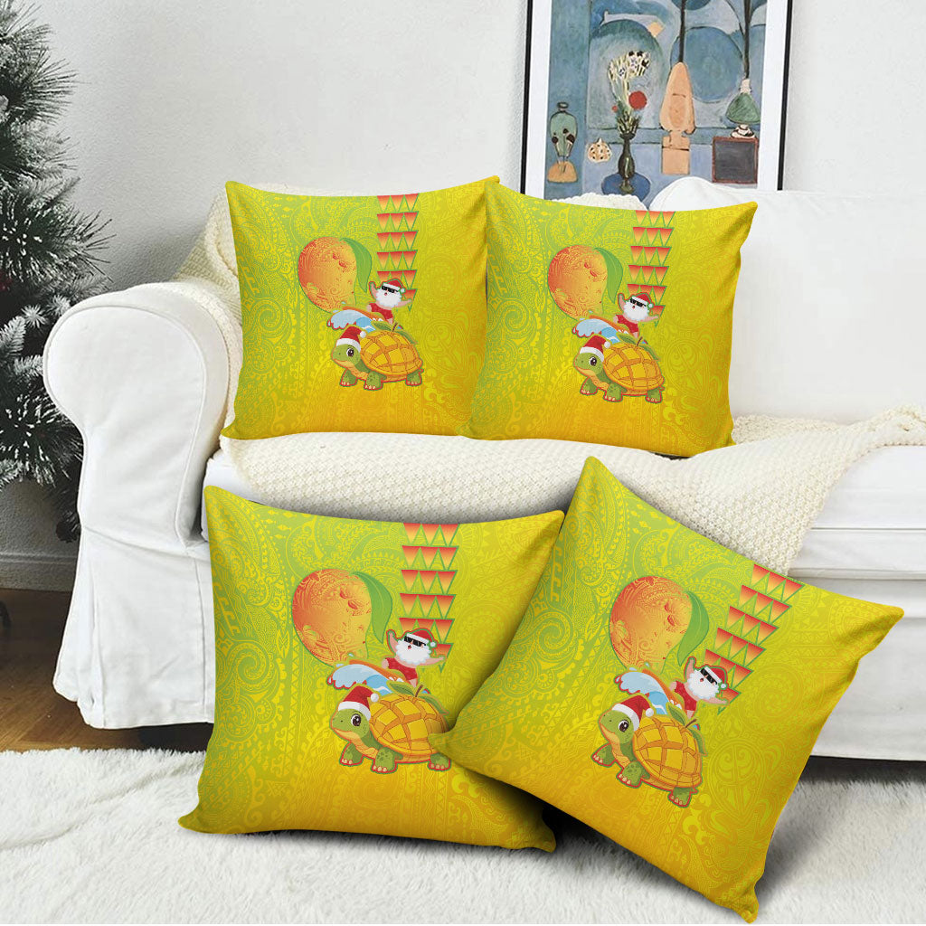 Hawaiian Mango Mele Kalikimaka Pillow Cover Santa Claus Surfing with Turtle Mango Christmas LT03 - Polynesian Pride