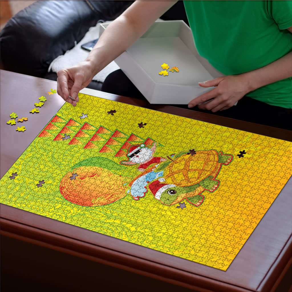 Hawaiian Mango Mele Kalikimaka Puzzle Santa Claus Surfing with Turtle Mango Christmas LT03 - Polynesian Pride