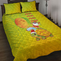 Hawaiian Mango Mele Kalikimaka Quilt Bed Set Santa Claus Surfing with Turtle Mango Christmas LT03 Multicolor - Polynesian Pride