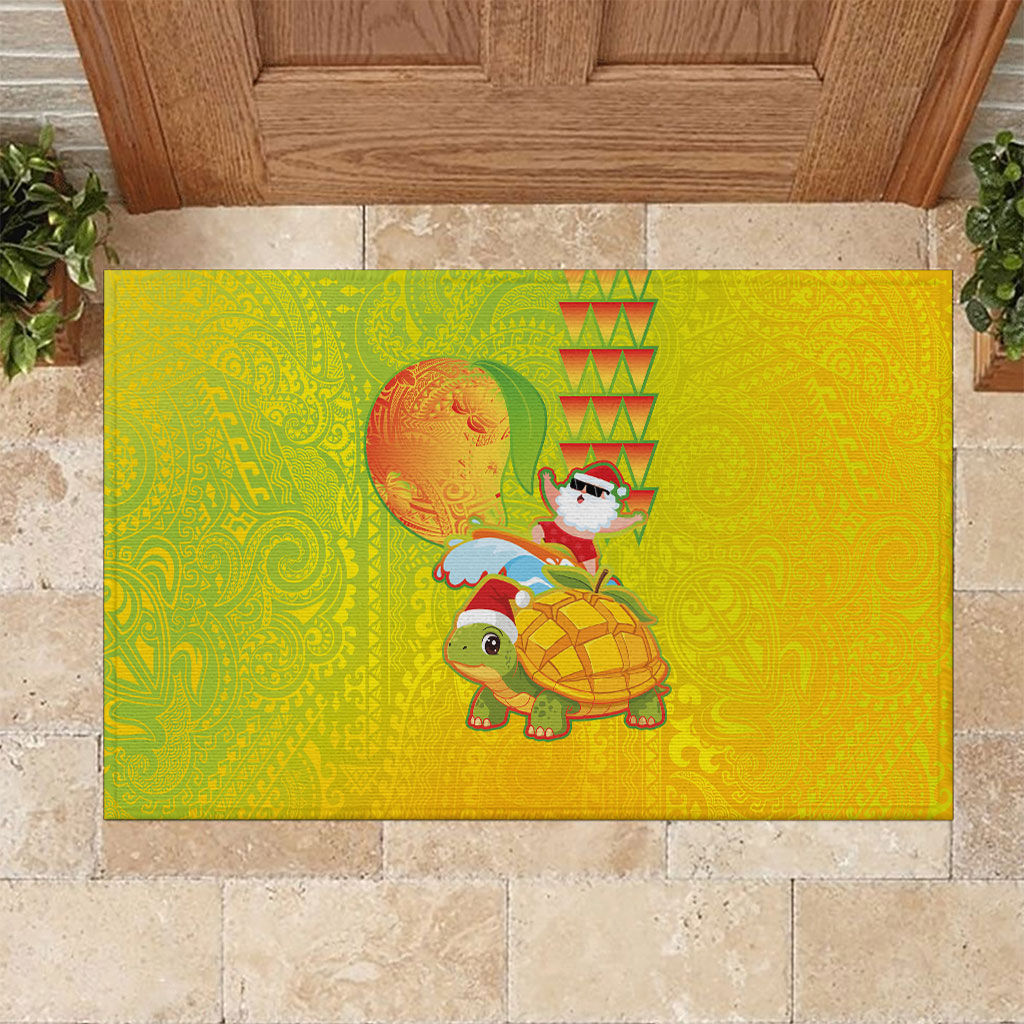 Hawaiian Mango Mele Kalikimaka Rubber Doormat Santa Claus Surfing with Turtle Mango Christmas LT03 Multicolor - Polynesian Pride