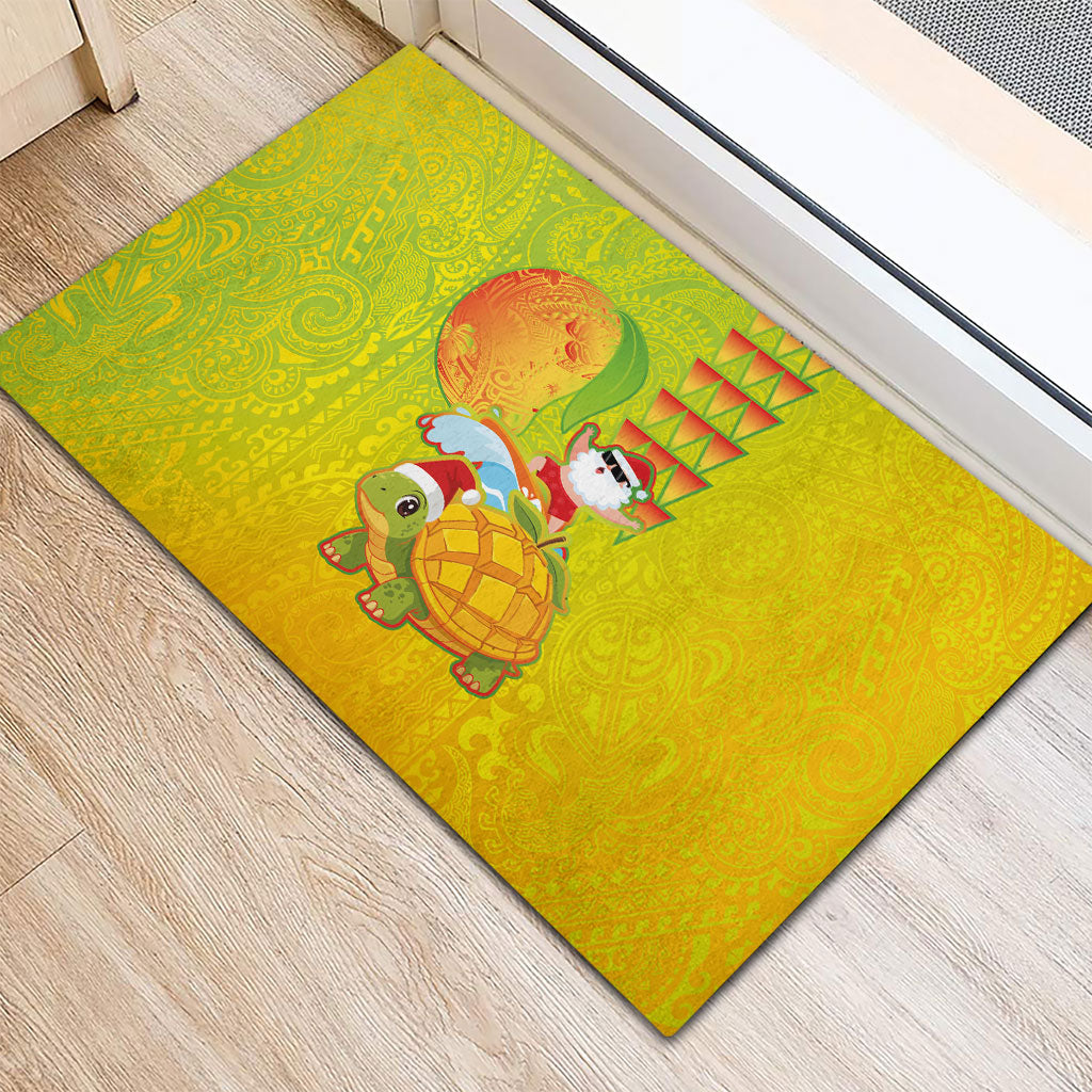 Hawaiian Mango Mele Kalikimaka Rubber Doormat Santa Claus Surfing with Turtle Mango Christmas LT03 - Polynesian Pride