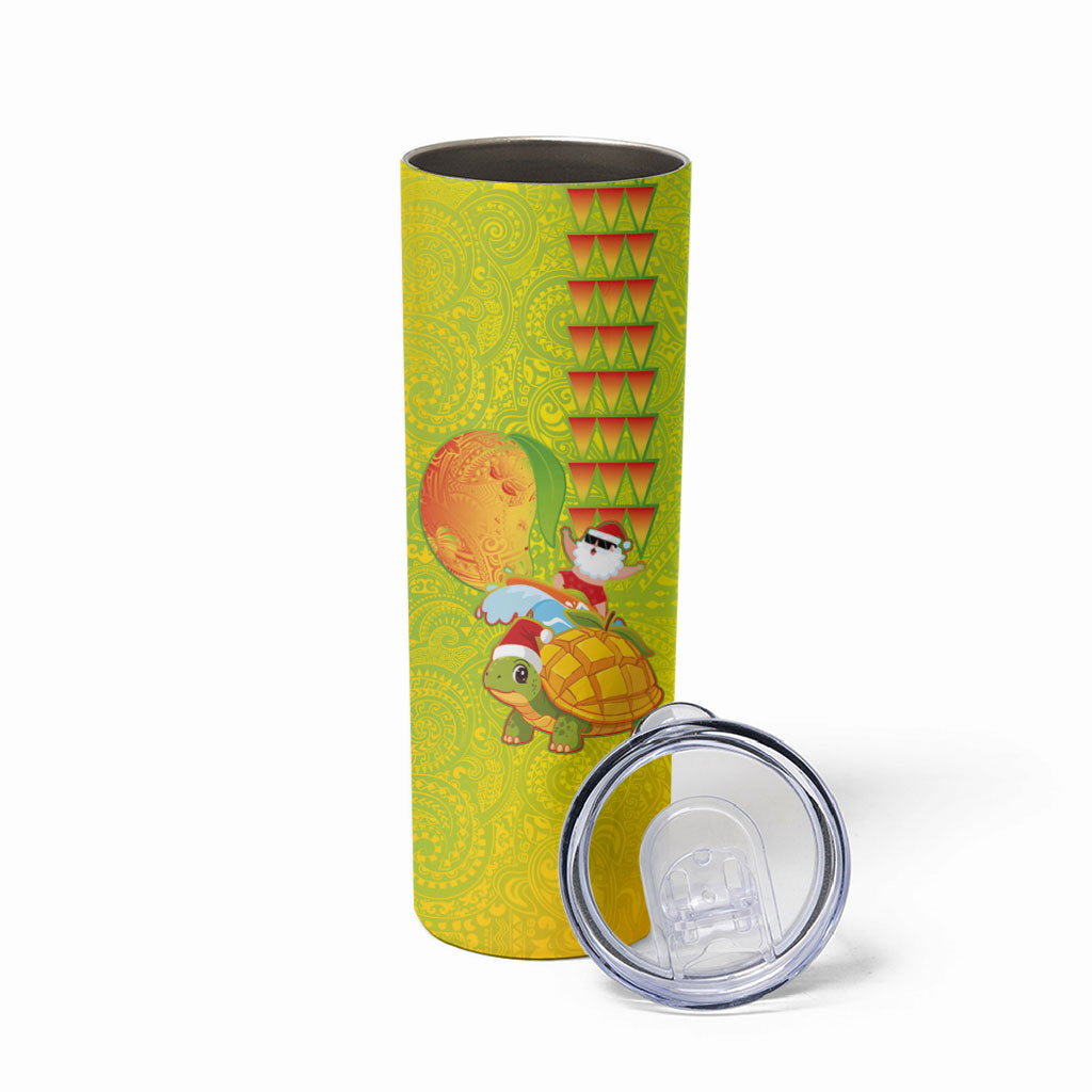 Hawaiian Mango Mele Kalikimaka Skinny Tumbler Santa Claus Surfing with Turtle Mango Christmas LT03 - Polynesian Pride