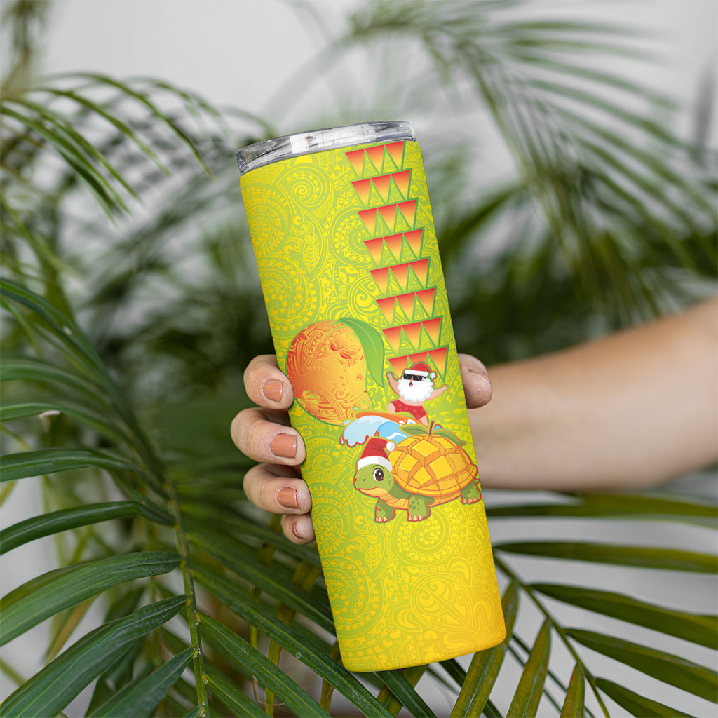 Hawaiian Mango Mele Kalikimaka Skinny Tumbler Santa Claus Surfing with Turtle Mango Christmas LT03 - Polynesian Pride