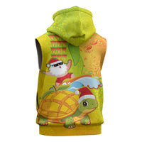 Hawaiian Mango Mele Kalikimaka Sleeveless Hoodie Santa Claus Surfing with Turtle Mango Christmas LT03 - Polynesian Pride